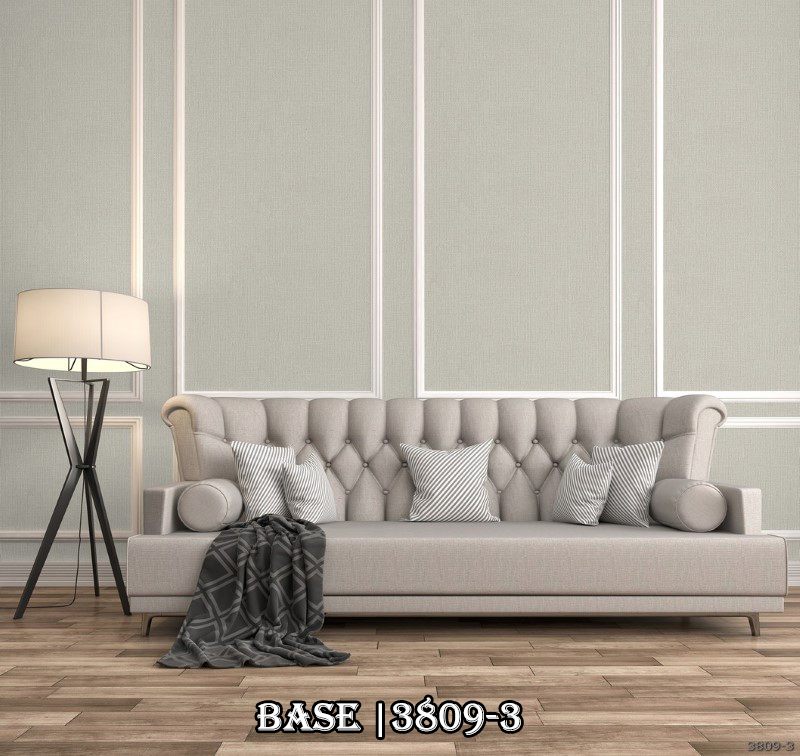 Những ô phào vuông kết hợp với giấy dán tường màu xám 3809-3 tạo nên một không gian hiện đại và tinh tế.