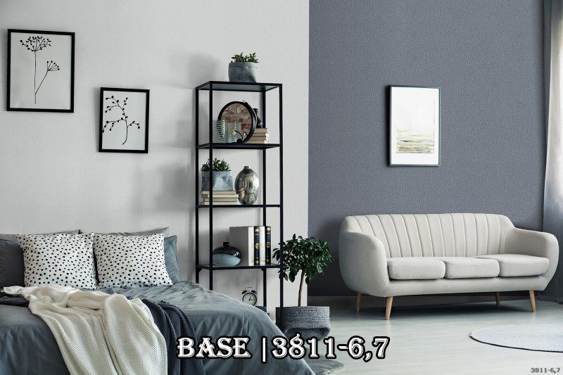 Sự kết hợp giữa 2 mẫu giấy dán tường Base 3811-6 và 3811-7 mang lại một không gian nội thất hiện đại.