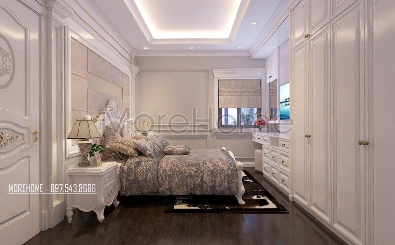 Tủ quần áo màu trắng được thiết kế nhiều ngăn, khoa học giúp cho gia chủ dễ dàng sử dụng và lưu trữ đồ đạc