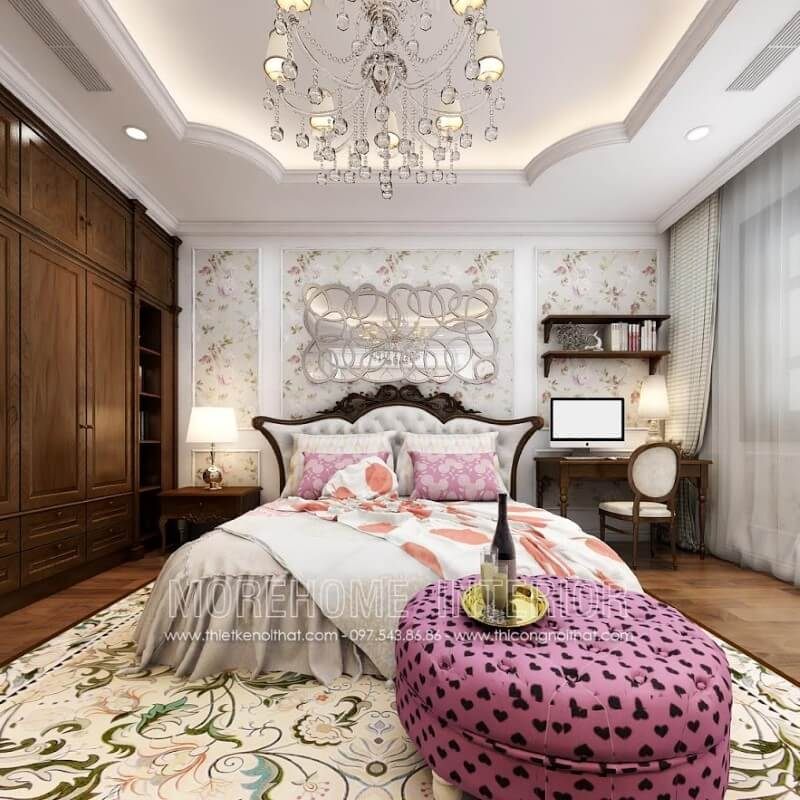 Mẫu giường ngủ gỗ óc chó cao cấp cho phòng ngủ biệt thự
