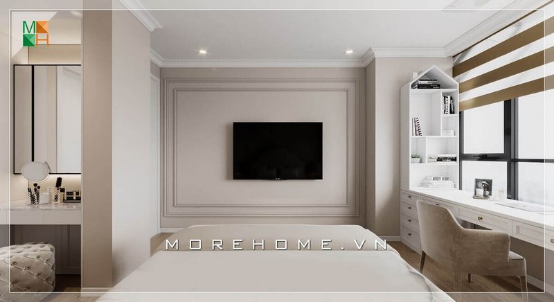 Thiết kế nội thất phòng có cửa sổ lớn đón ánh sáng tự nhiên mang phong cách tân cổ điển sang trọng, đẳng cấp cho chung cư, nhà phố, biệt thự.