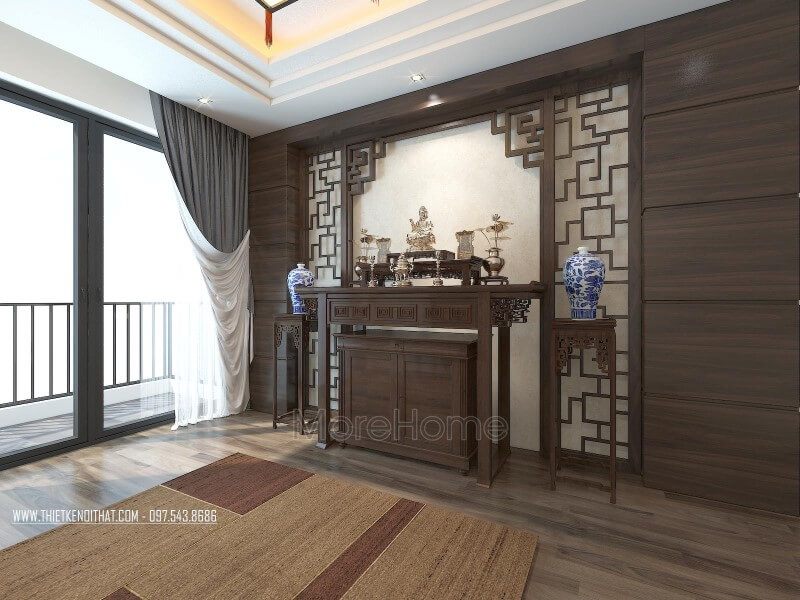 Mẫu tủ thờ hiện đại với đường nét chạm khắc tỉ mỉ cho nhà phốbiệt thự