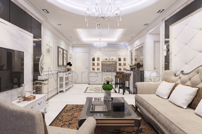 Kệ ti vi cao cấp được kiến trúc sư thiết kế mang đặc trưng của phong cách tân cổ điển độc đáo