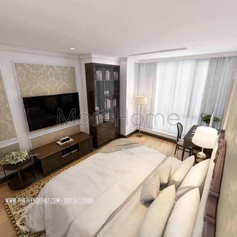 Trang trí phòng ngủ chung cư ấn tượng hơn với chiếc kệ ti vi đẹp